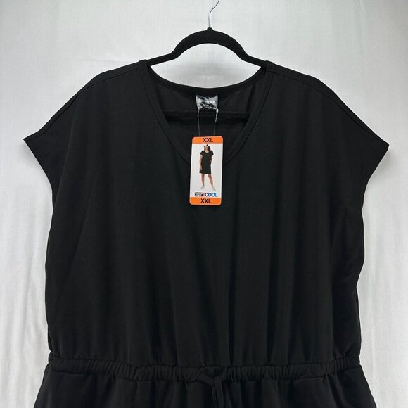 32 Degrees Cool Dress Size 2XL Soft Lux Cinched Waist Short Sleeve Black - Picture 3 of 9